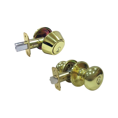 Faultless Faultless Mushroom Polished Brass Entry Knob and Single Cylinder Deadbolt Right Handed BF7L1B